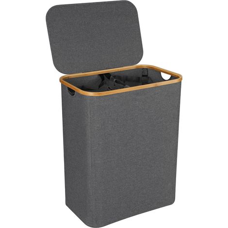 TolleTour Cesto para ropa sucia con tapa, 145L Gris Cesto para ropa sucia - 2 bolsas extraíbles para ropa sucia (Para uso en baños y hogares)