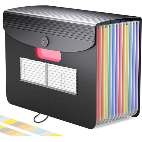 BOITE A ARCHIVE Trieur Accordeon A4 12 Compartiments avec CouvercleRangement Papier AdministratifPortableBureau Debout Range 199 (1/4)