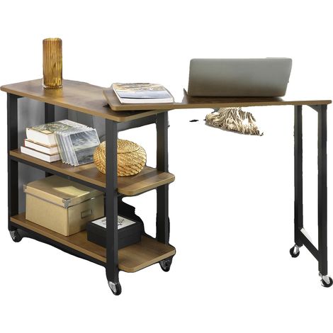 Beistelltisch, L-förmiges Design, verstellbare Regale, Braun (1/2)