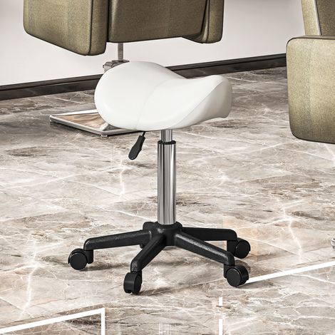 Tabouret à roulettes, siège de bureau réglable 45-57 cm avec selle ergonomique, 48x47x45-57 cm, blanc (1/5)