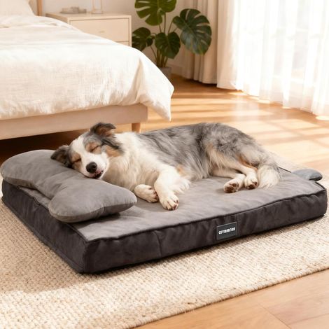 Panier Orthopédique Chien avec Bolster Tête Amovible, Lit Lavable avec Mousse Alvéolée, Coussin Chien Imperméable pour Soutenir Tête et Articulations, Matelas Chien avec Oreiller et Fond Antidérapant (1/5)