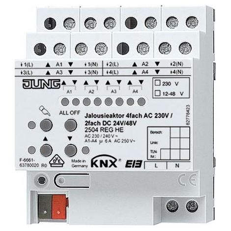 Jung Actuador de persiana KNX 4 veces AC 110-230 V, 2 veces DC 12-48 V, REG, 4 TE 2504 REGHE