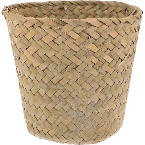 Corbeille à papier tressée en paille naturelle, panier à déchets tressé pour salon-11.00X11.00X10.00CM