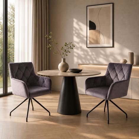 Ensemble de 2 chaises de salle à manger à motif losange, fauteuil rembourré avec 4 pieds en métal, fauteuil lounge moderne, chaise de salon pour chambre à coucher, soutien lombaire, velours, gris [ANC (1/5)
