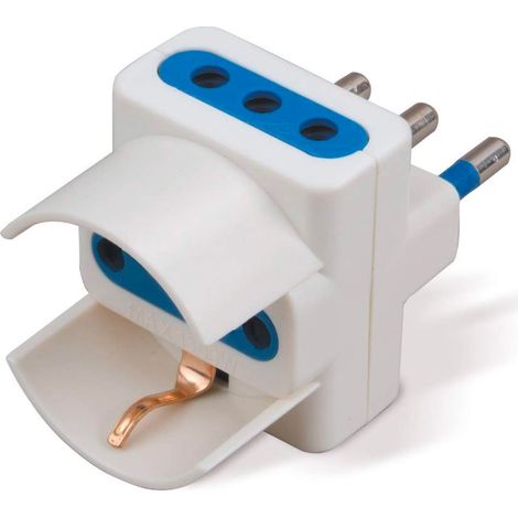 Adattatore Elettrocanali triplo bianca 1 presa schuko 16 a 2 prese 10 a