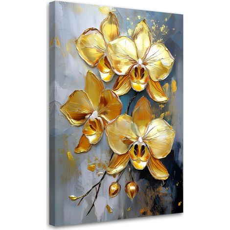 Tableau déco Orchidées dorées Fleurs glamour 60x90 (1/5)