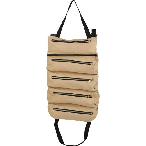 Trousse à outils multifonctionnelle portable en toile, sac de rangement kaki pour la pêche et le jardin. (1/5)