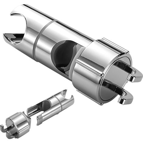 Verstellbarer Duschkopfhalter mit 2 Haken - Universell für Duschstangen 16-27mm - Chrom ABS Handbrause Halterung - Einfach zu Installieren (Ohne Bohren)
