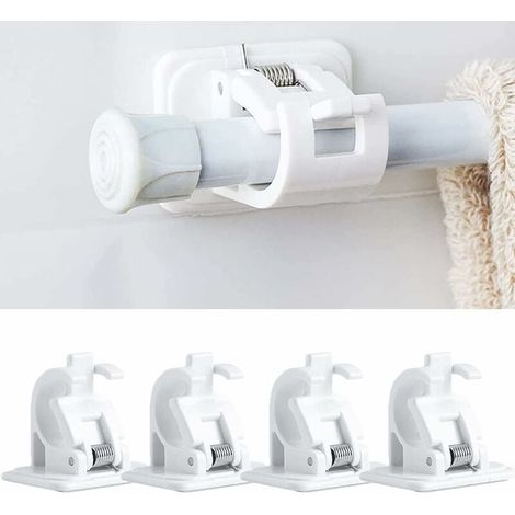 Lot de 4 crochets auto-adhésifs pour tringle à rideaux sans perçage, tringle à rideau à coller, porte-tringle à rideaux, sans perçage, rideaux ou tringles à serviettes (1/4)