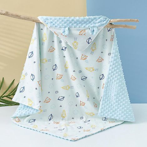 la Plante Bleue Couverture Bebe Coton Biologique,95x95cm, Couverture Nomade Bb Double Face Pour Garon Et Fille (1/3)