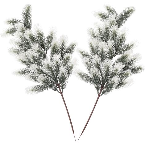 GARRYFIZH Deux branches artificielles d'aiguilles de pin vertes, de 59 cm de long, petites branches, idéales pour la décoration de couronnes de Noël.