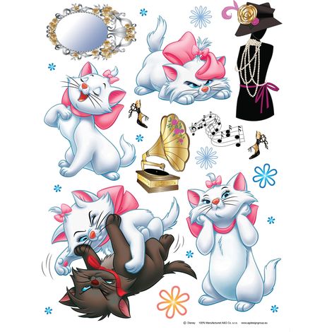 sticker mural Les Aristochats bleu clair, blanc et rose  - Disney