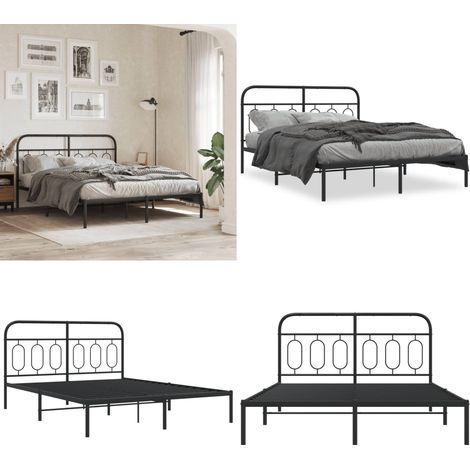 Cadre de lit métal sans matelas avec tête de lit noir 140x190cm - Cadre De Lit - Lit Double - Lit Metal - Lit Avec Têtedé Lit - Literie - Home & Living (1/5)