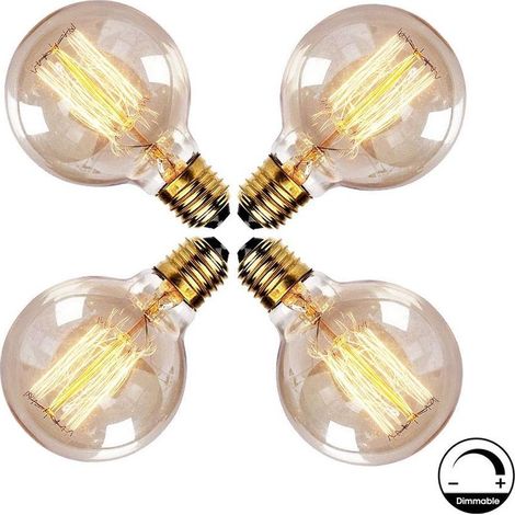 Ampoule Vintage E27, fil de lampe rétro antique 220-240 V grande ampoule 40 W Edison Globe G80 ampoule à filament blanc chaud lot de 4 (1/5)