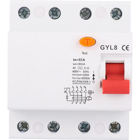 Disjoncteur différentiel RCCB 4P 400VAC 63A Protection fuite de courant Interrupteur différentiel 4 pôles 63A Disjoncteur résiduel 400V (1/5)
