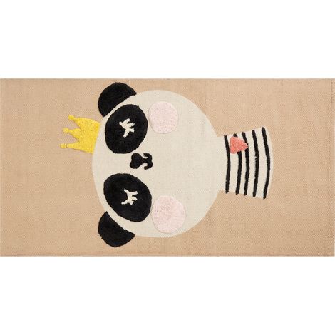 Alfombra de algodón beige blanco negro amarillo 80 x 150 cm poliéster panda Bunan