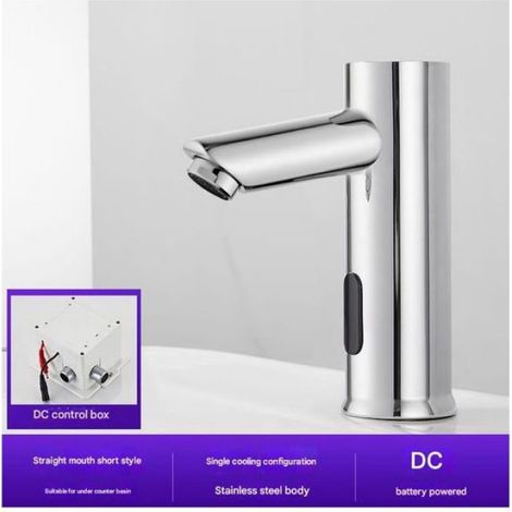 Robinet Salle De Bain - Capteur Infrarouge Sans Contact - Alimentation Sur Piles - Corps En Cuivre - Pour Installation Murale Ou Sur Plan De Travail - 1 Pièce (1/5)