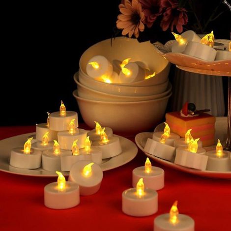 Bougie Chauffe-Plat LED - Sans Flamme - Jaune Chaud - 3,7 cm x 3,7 cm - Pile CR2032 Incluse - Lot de 24 (1/5)