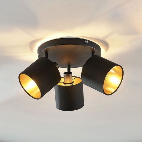 [NEUWERTIG] B-Ware Lindby Stoff Deckenlampe Vasilia In Schwarz Gold 3 Flg Deckenlampe Deckenlicht