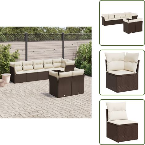 The Living Store 8-tlg. Garten-Sofagarnitur mit Kissen Braun Poly Rattan - Gartenmöbel - Rattan Möbel - Lounge Set - Gartenlounge - Esszimmergarnitur (1/5)
