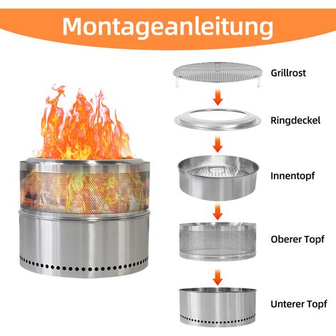 Cheminée Portative Sans Fumée en Acier Inoxydable pour Extérieur - Foyer à Bois, Barbecue et Chauffage (1/5)