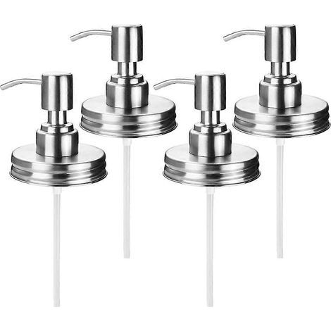 Set mit 4 Ersatzdeckeln und Pumpen für Seifenspender im Einmachglas-Design, ideal für Küche und Bad. – 22,00 x 7,30 x 7,30 cm – Silber (1/4)