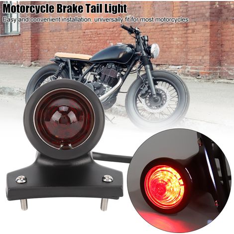 Universelles LED-Rücklicht im Retro-Stil für Motorräder, Kennzeichenbeleuchtung und Bremslicht (schwarz mit rotem Licht). (1/5)