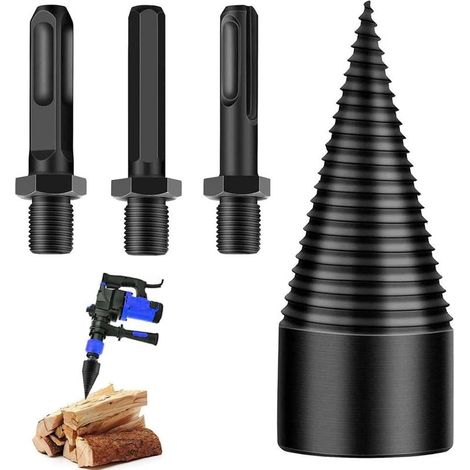 Brocas de 42 mm, herramientas para taladrar madera, con 3 mangos, calentamiento de madera, cono de madera, tornillo cónico, cono de madera pequeño, broca de alta movilidad, divisor de madera, divisor  (1/4)