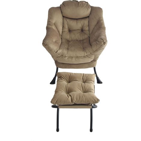 Poltrona con Repose-Piedi, Schienale Ergonomico, Tasca Laterale, Tessuto e Metallo, Cachi per Soggiorno e Camera (1/5)