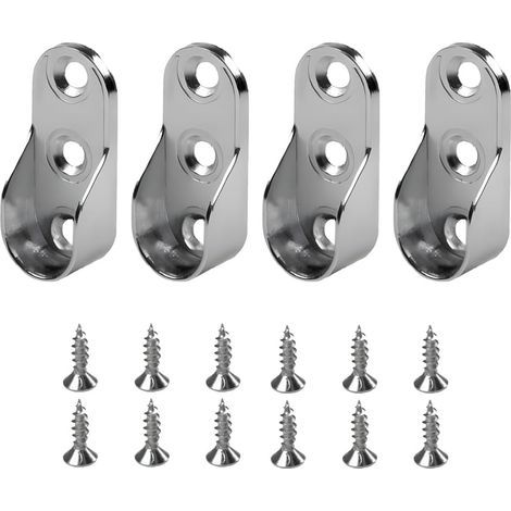 4 Pièces - Support Tringle - Barre Penderie - Fixation Murale Et Caisson - Alliage De Zinc Nickelé - Pour Armoire Et Dressing - Argent - 30x15 Mm (1/5)