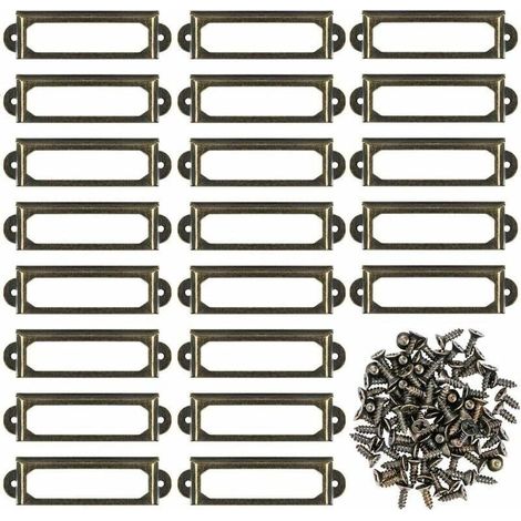 Set di 50 porta etichette in metallo per mobili, cassetti, armadi, cartellini, targhette, cornici con viti per ufficio, biblioteca, libreria, scaffali. Bronzo (60 x 17 mm)