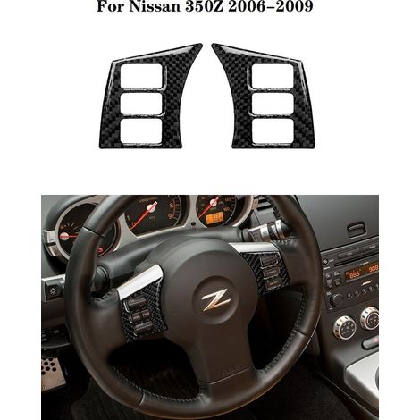 (Bouton de volant) Compatible avec Nissan 350Z 2003-2009 - Autocollants décoratifs intérieurs en fibre de carbone noire - Accessoire de carrosserie (1/5)