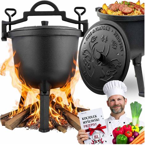 Pentola in ghisa da 8 litri per cucinare sul fuoco da campo e grigliare (1/5)