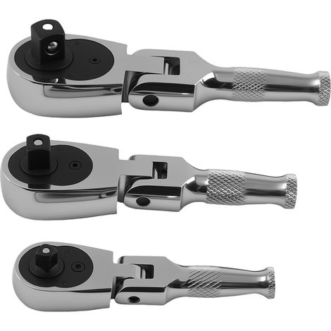3-Piece Flex Head Ratchet Set 1/4" 3/8" 1/2" 72T Quick Release CR-V Kit (1/5)