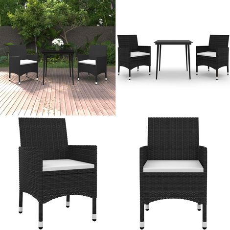 3-tlg. Garten-Essgruppe mit Auflagen Poly Rattan und Glas - Gartenmöbel - Rattan (1/5)