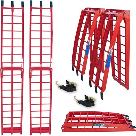TRUTZHOLM 2 x Auffahrrampe klappbar 180 cm Traglast 680 kg Alu rot geriffelte Einzelstäbe Verladerampe (1/5)