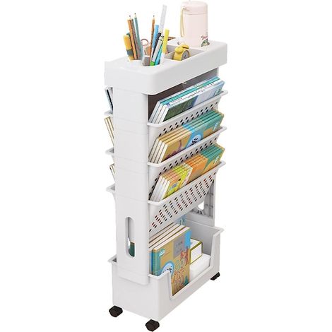 Étagère de Bureau Mobile for Salle de Classe, Chariot Utilitaire Roulant à 5 Niveaux avec roulettes, Organiseur Porte-revues, Chariot de Rangement Fin for la Maison, Cuisine (1/5)