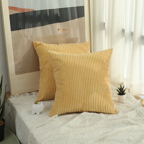 (Jaune Citron) Housse de Coussin lot de 2 housse de coussin en velours 45x45 cm, housse de coussin de canapé en velours côtelé