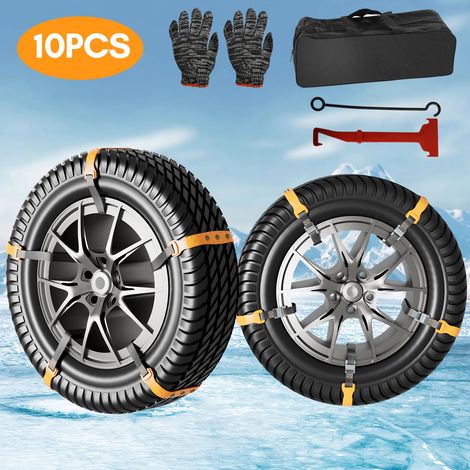TolleTour 10 Stück TPU Schneeketten mit Metallspikes, rutschfeste Reifenketten für Schnee und Eis, mit Schneeschaufel, Handschuhen und Werkzeug (1/5)