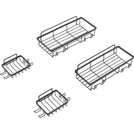 Black 4Pcs No Drill Shower Caddy Set with Wall Stickers (1/4)