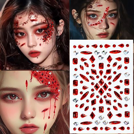 Autocollants d'Halloween, autocollants pour le visage sur scène, autocollants diamants, autocollants maquillage, autocollants(K017) (1/5)