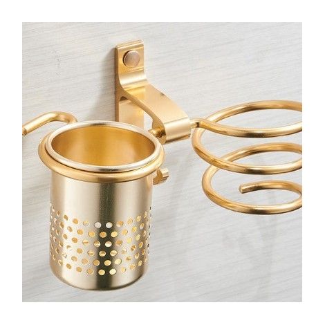 Support pour sèche-cheveux en alliage d'aluminium spatial, support pour soufflante sans perçage, rangement pour salle de bain et articles de toilette (1/3)