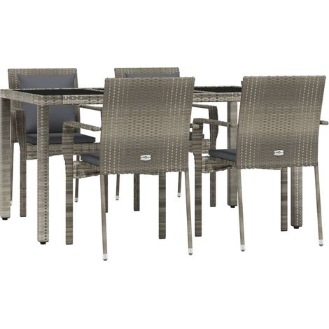 Ensemble de salle à manger de jardin meuble extérieur 5 pièces avec coussins gris