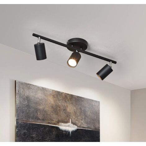 royaluxe-Plafonnier LED rotatif, spot 3 têtes, ampoule GU10, adapté pour cuisine couloir salon chambre à coucher - noir (1/4)