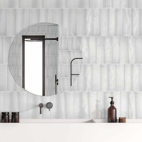 Carrelage mur intérieur Blanc brillant 7,5x30 cm Borriana White (1/2)
