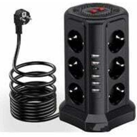 YMYNY Tour multiprise parafoudre et surtension, Multiprise Electrique avec 5 Ports USB et 12 Prises, multiprise avec et 3 Interrupteurs, Noir