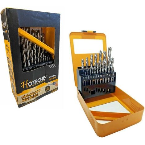 Punte Elicoidali per ferro da trapano micce HSS misure 1 a 13 mm Set di 25 pezzi (1/4)