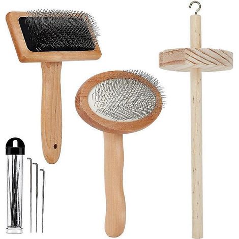 Filzwerkzeug-Set aus Holz, bestehend aus 4 Wollkarten, einem Glättpinsel und 12 Wollnadeln zum Mischen von Garnen. (1/5)