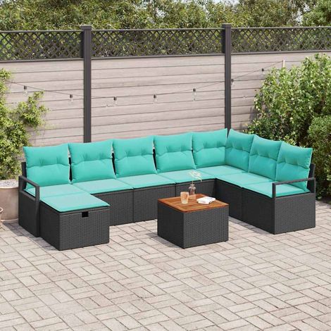 vidaXL Ensemble de canapé de jardin avec coussin 9 pcs Noir polyrotin (1/5)