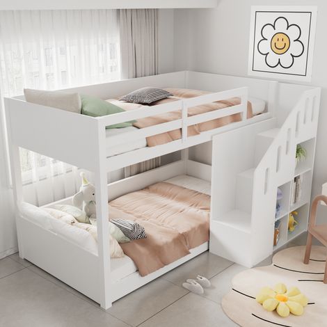 Struttura letto a castello 90x200cm letti matrimoniale per bambini con contenitore aperto, legno, senza materasso, bianco (1/5)